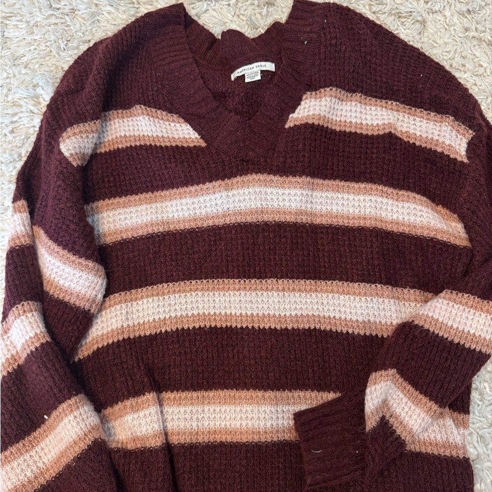 American Eagle Outfitters Burgundy and Pink Sweater
